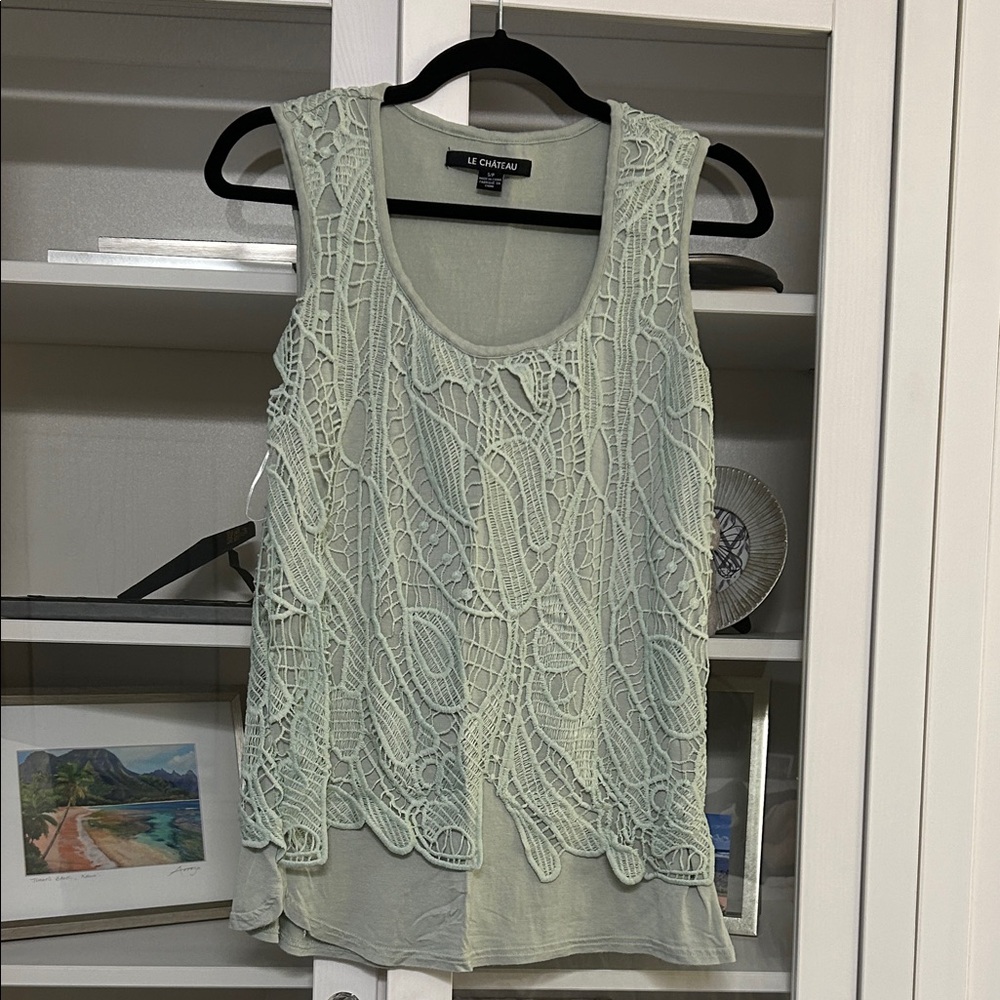 le chateau Mint Lace Overlay Sleeveless Tank
